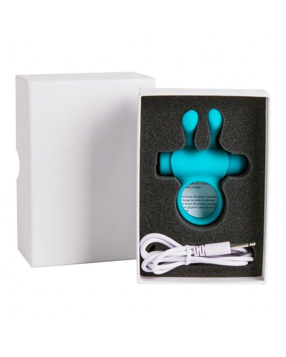 Ерекційне віброкільце S Pleasures Premium Rabbit Ring бірюзове, зі знімною віброкулею та вушками - 2