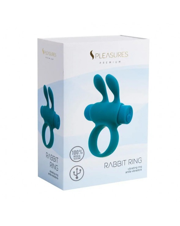 Ерекційне віброкільце S Pleasures Premium Rabbit Ring бірюзове, зі знімною віброкулею та вушками - 3