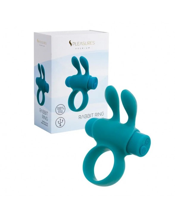 Ерекційне віброкільце S Pleasures Premium Rabbit Ring бірюзове, зі знімною віброкулею та вушками - 1