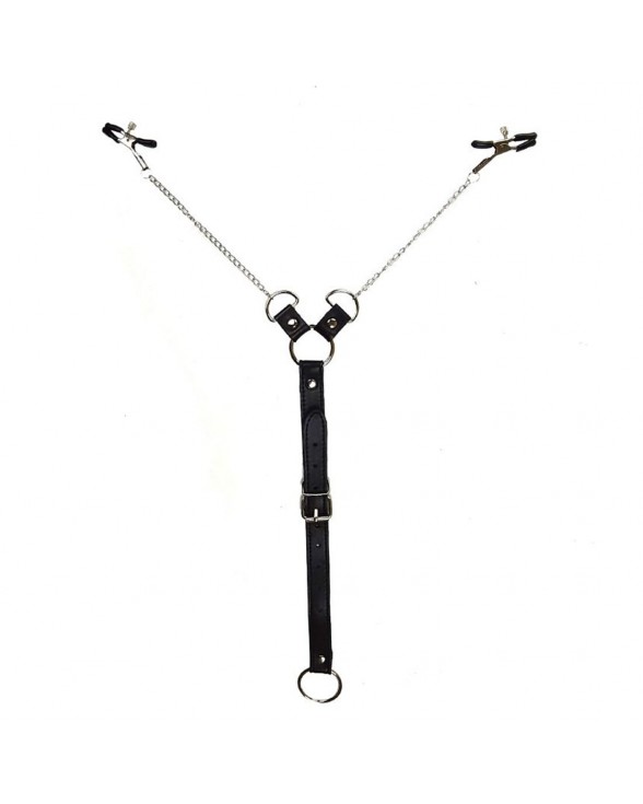 Затискачі для сосків з фіксацією на мошонці Art of Sex Nipple Clamps for Men, Еко шкіра - 1