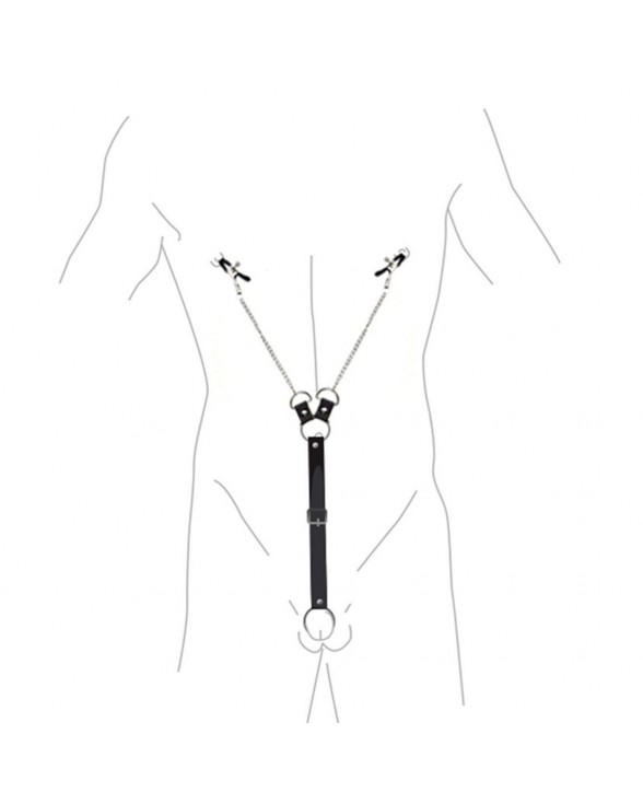 Затискачі для сосків з фіксацією на мошонці Art of Sex Nipple Clamps for Men, Еко шкіра - 2